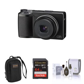 Ricoh GR IIIx Compact Digital Camera Bundle with 64GB SD Memory Card, Camera Pouch, Cleaning Kit