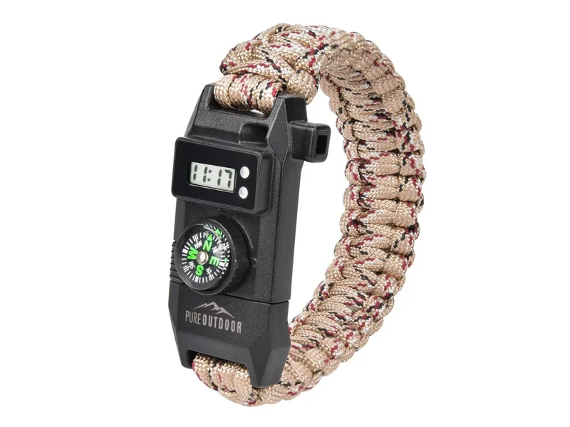 Pure Outdoor by Monoprice 7 in 1 Paracord Survival Bracelet with Digital Watch and Compass