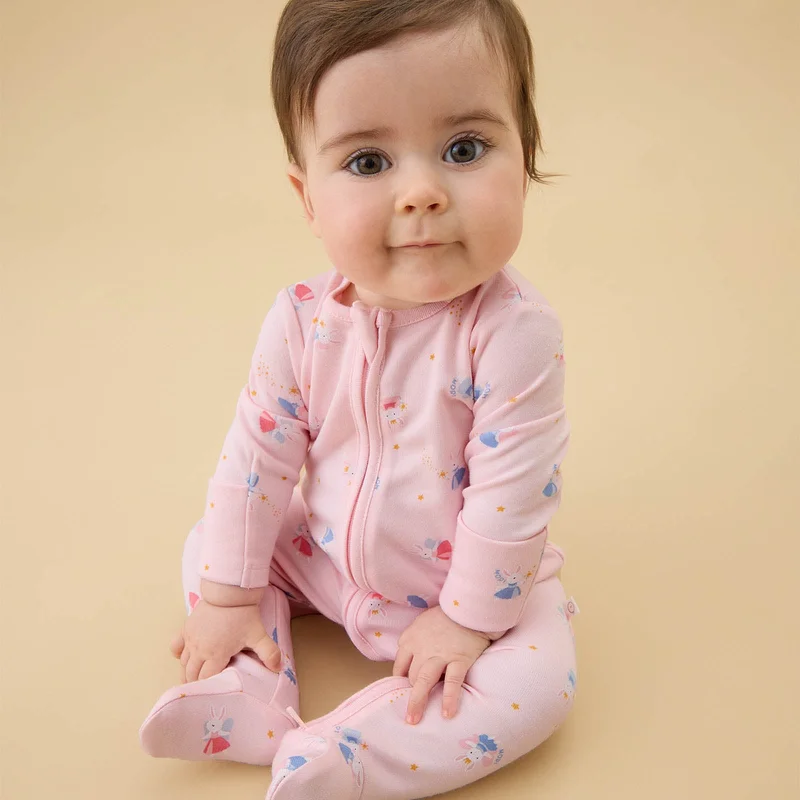 Image of Enchanted Bunnies Clever Zip Baby Pajamas