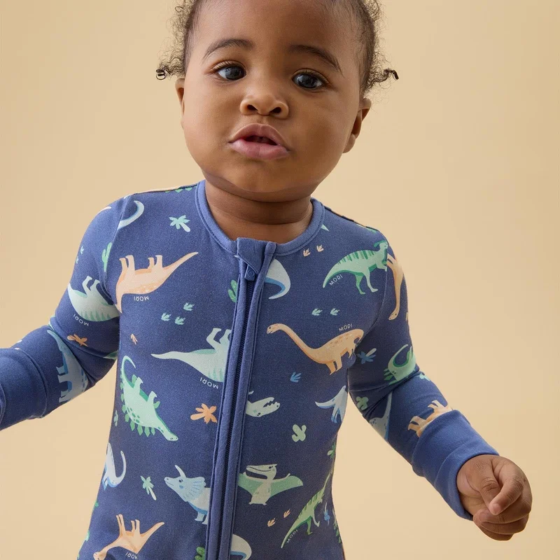 Image of Dinosaur Nights Clever Zip Snug Fit Pajamas - Blue