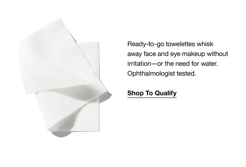 Ready-to-go-towelettes whisk away face and eye makeup without irritation—or the need for water. Opthalmologist tested. | Shop To Qualify