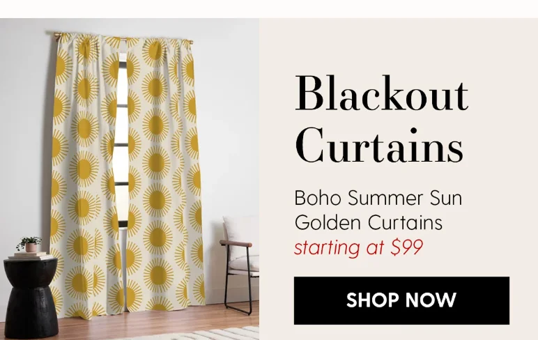Boho Summer Sun Pattern I Golden Curtain