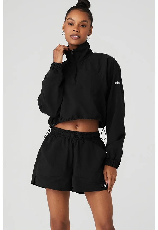Cropped 1/4 Zip Alumni Pullover - Black - Black / M
