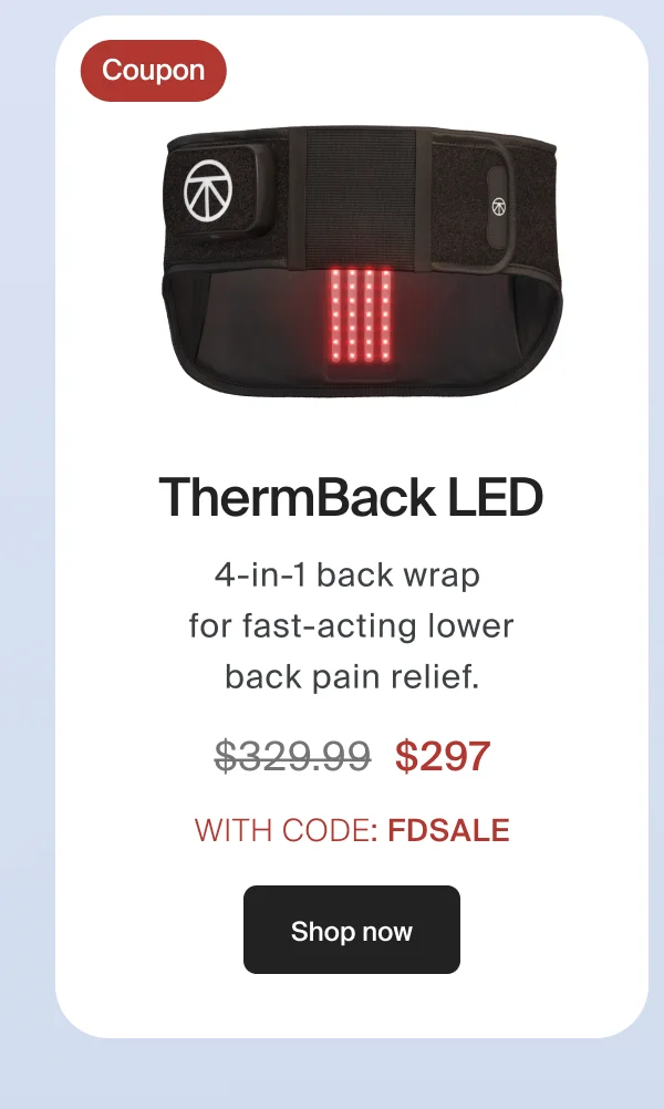 ThermBack LED | 4-in-1 back wrap  for fast-acting lower back pain relief. | $297 | with code: discount code | Shop now