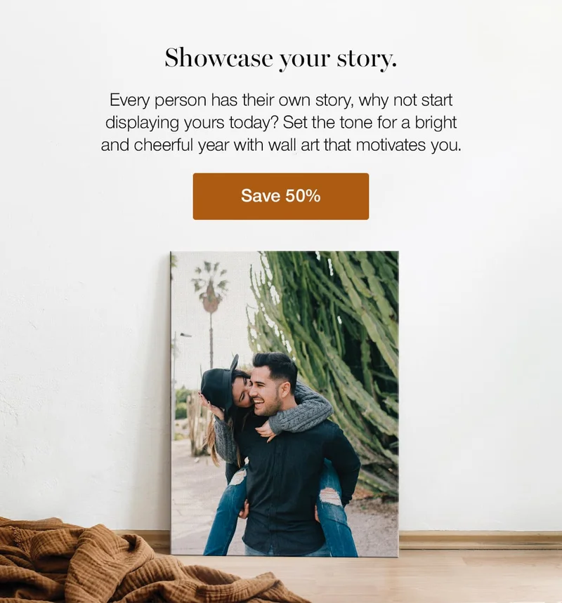Showcase your story. Every person has their own story, why not start displaying yours today? Set the tone for a bright and cheerful year with wall art that motivates you.