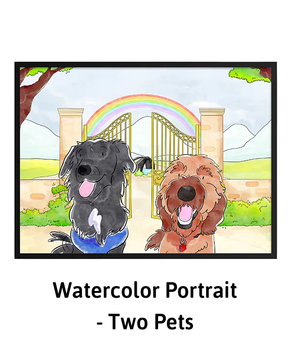 Watercolor Pet Portrait Rainbow Background- Two Pets