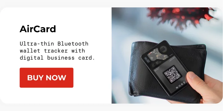 AirCard Ultra-thin Bluetooth wallet tracker with digital business card. [Buy Now]