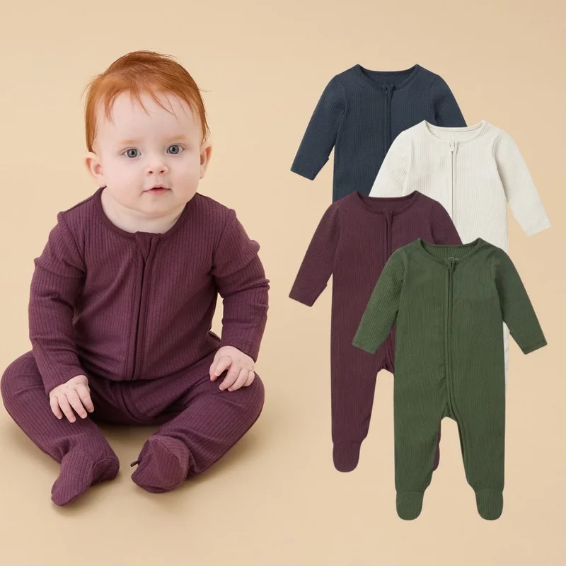 Image of Ribbed Clever Zip Baby Pajamas 4 Pack