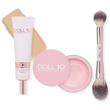 Doll 10 Super-Size TCE Foundation, Pink Powder,and Brush 3pc Set