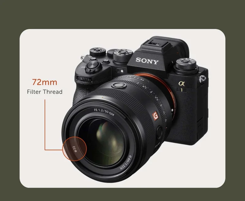 Image of camera pointing to the markings on the front of the lens showing you how to determine your filter thread size.