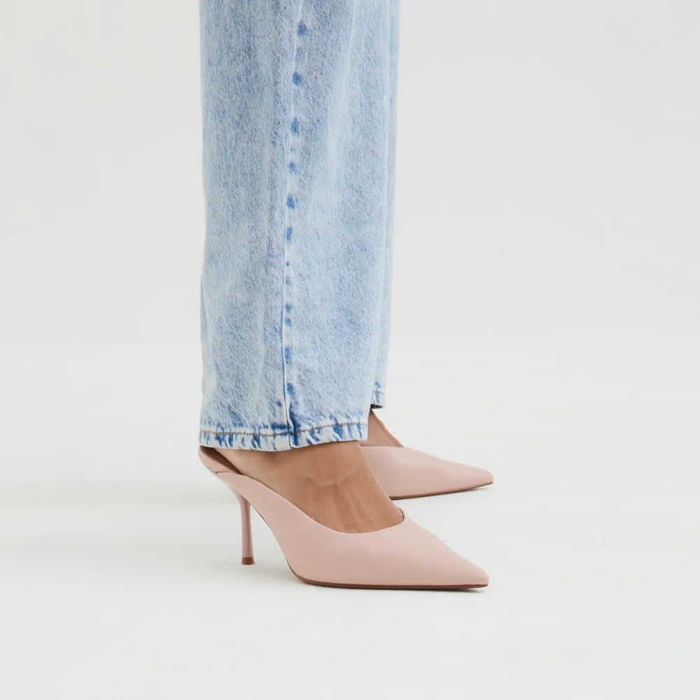 Womens Pink Pointed Mule Heeled Court Shoes