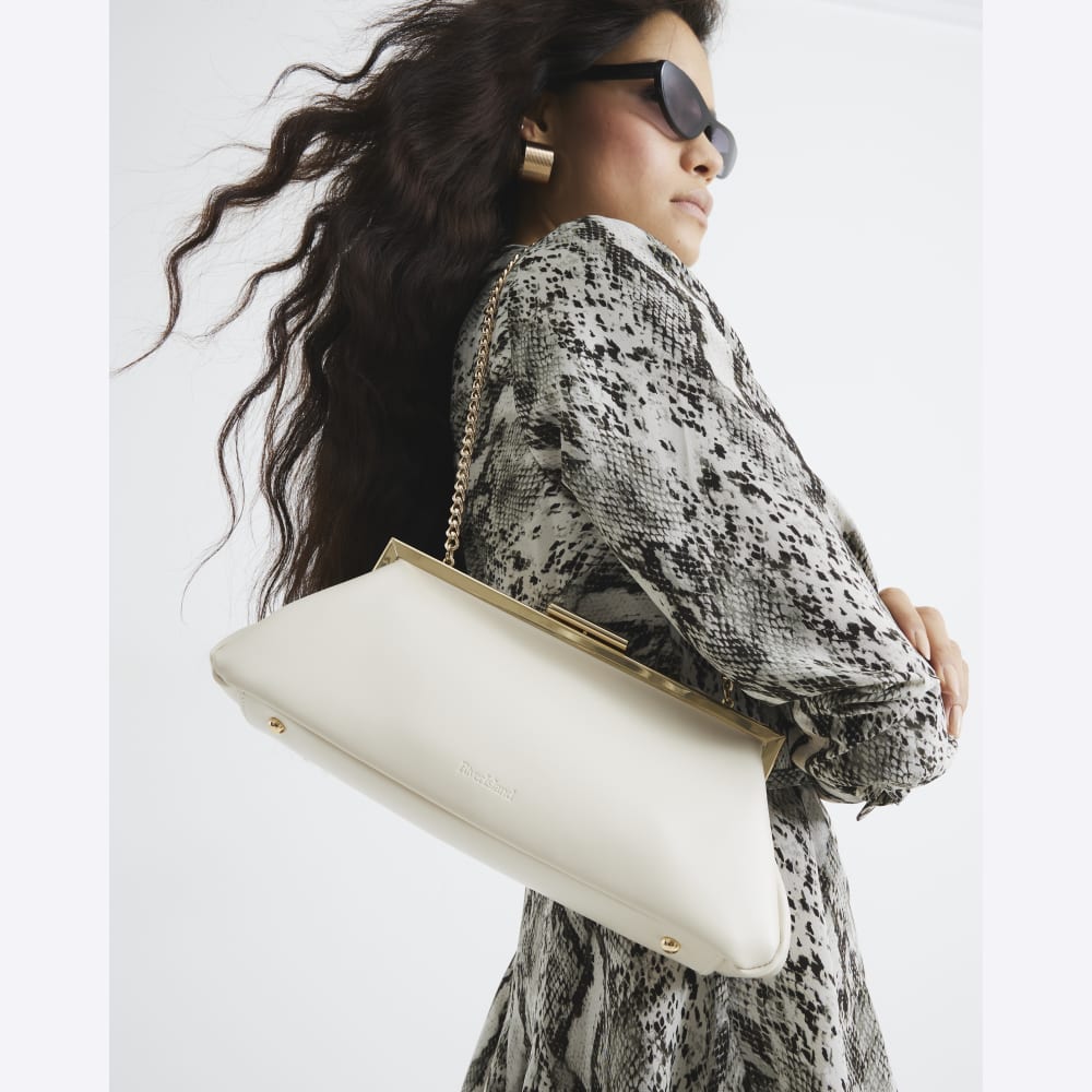 Womens Cream Structured Clutch Bag