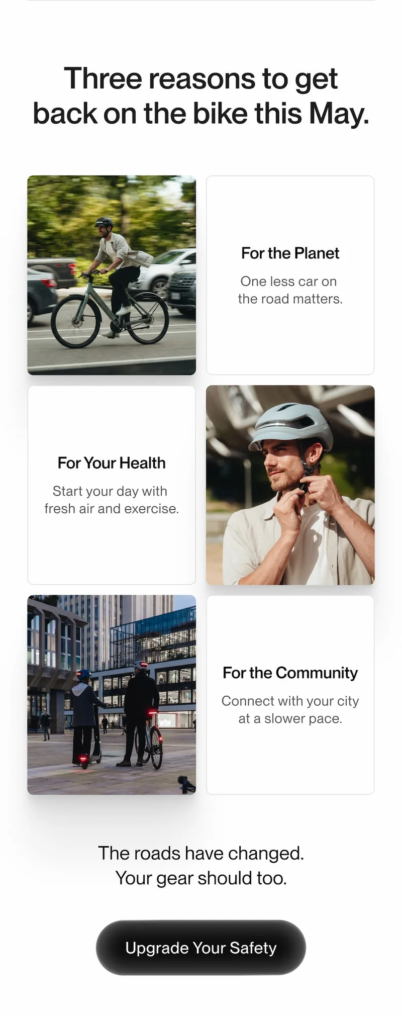 Urban cyclist riding through city traffic with smart helmet – benefits of biking for health, sustainability, and community