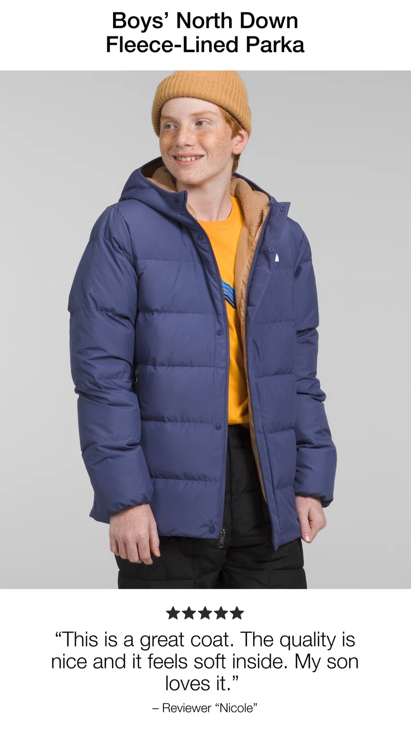 This is a great coat. The quality is nice and it feels soft inside. My son loves it.– Reviewer Nicole