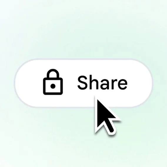 A cursor hovers over a Share button. To the left of the word Share is an icon of a locked padlock.