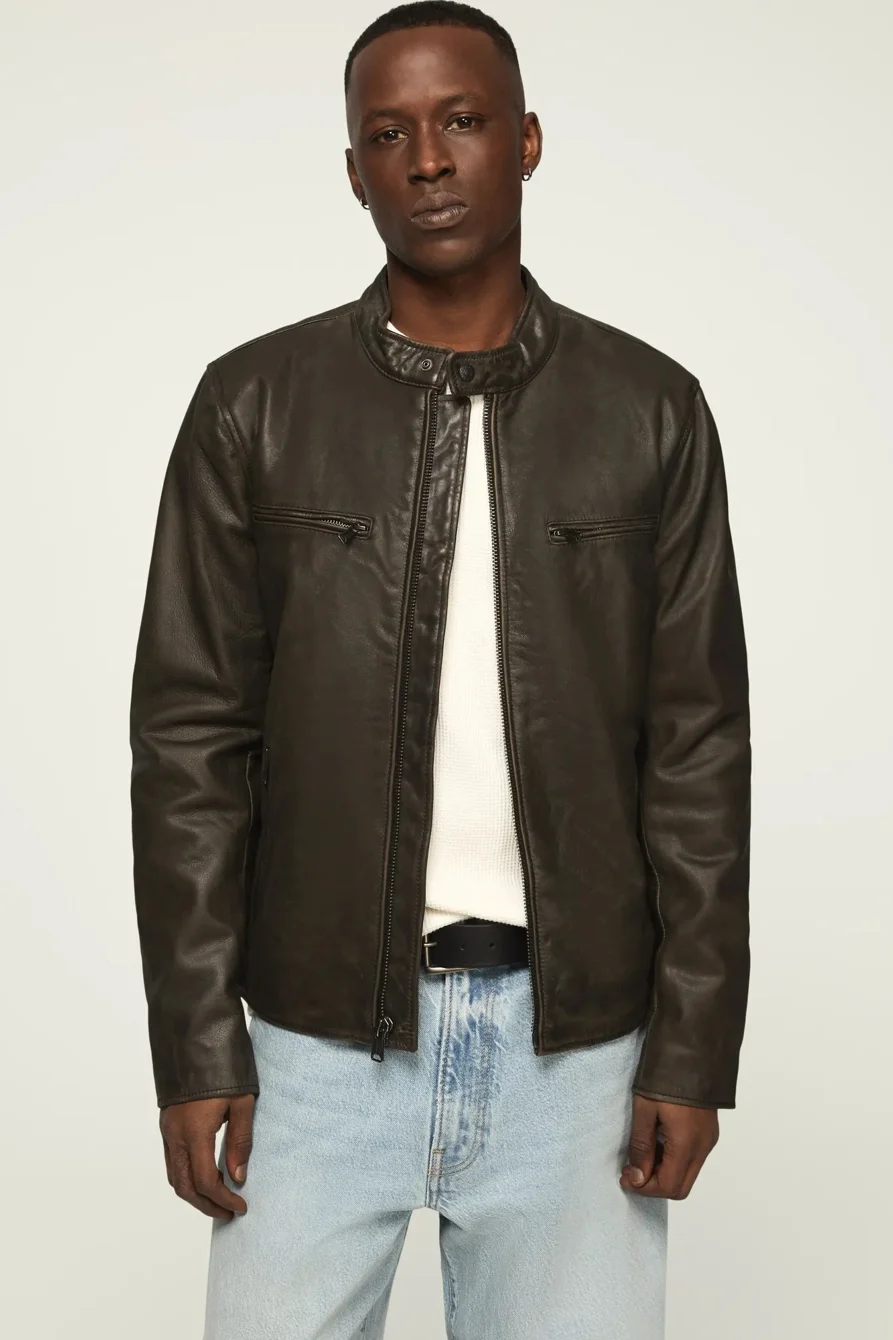 Image of Lucky Brand Washed Leather Bonneville Jacket - Men's Clothing Outerwear Jackets Coats in Washed Black