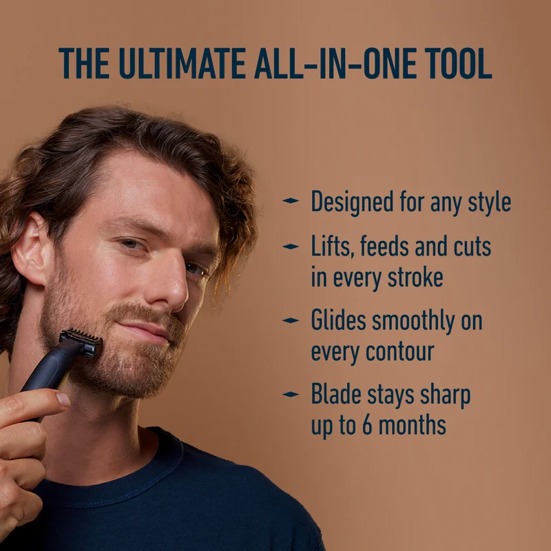 The ultimate all-in-one tool. Designed for any style. Lifts, feeds and cuts in every stroke. Glides smoothly on every contour. Blade stays sharp up to 6 months.