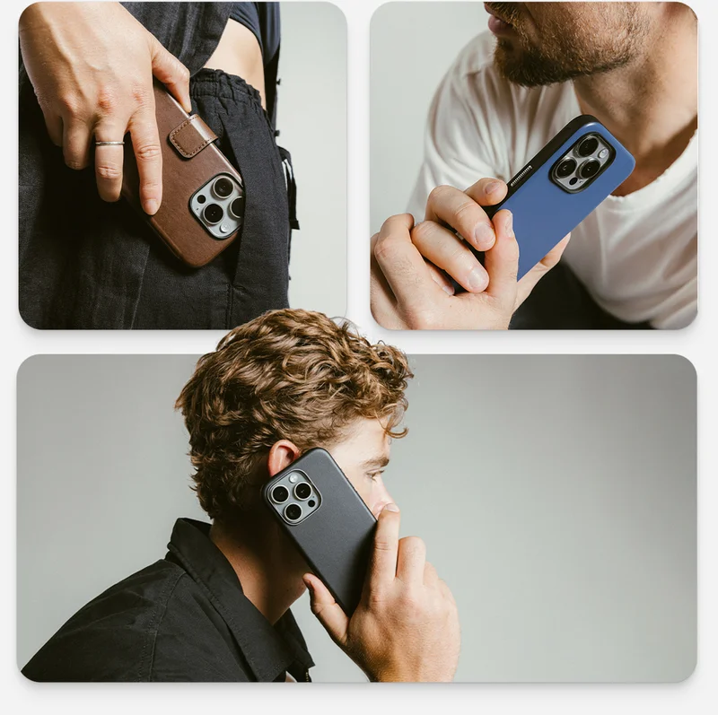 iPhone 16. Modern Leather Folio, Sport Case, and Traditional Case.