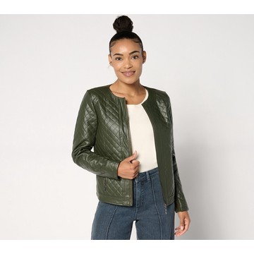 Belle by Kim Gravel Faux Leather & Ponte Quilted Zip Jacket