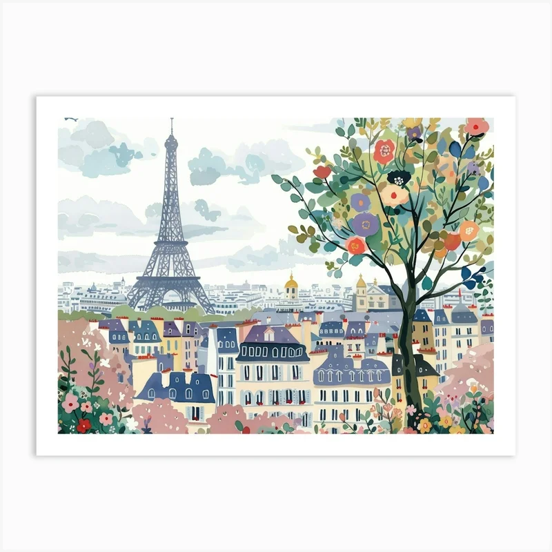 Image of Paris France Landscape Watercolour Art Print