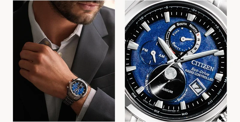 Tsuki-yomi A-T Blue Dial Super Titanium Bracelet - BY1010-57L