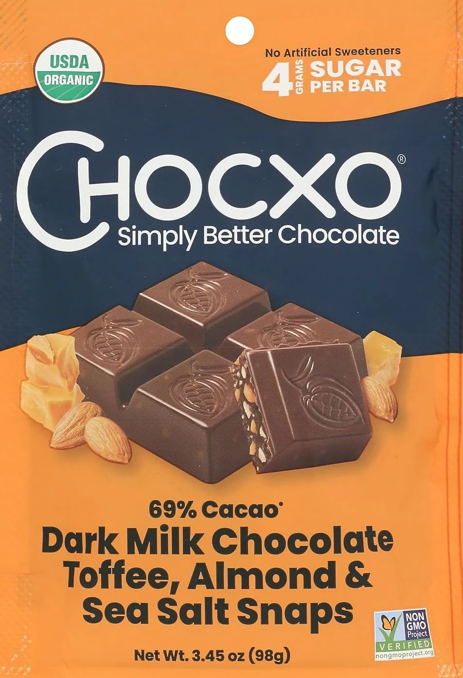 Image of Chocxo Dark Chocolate Toffee Almond Seasalt Snaps