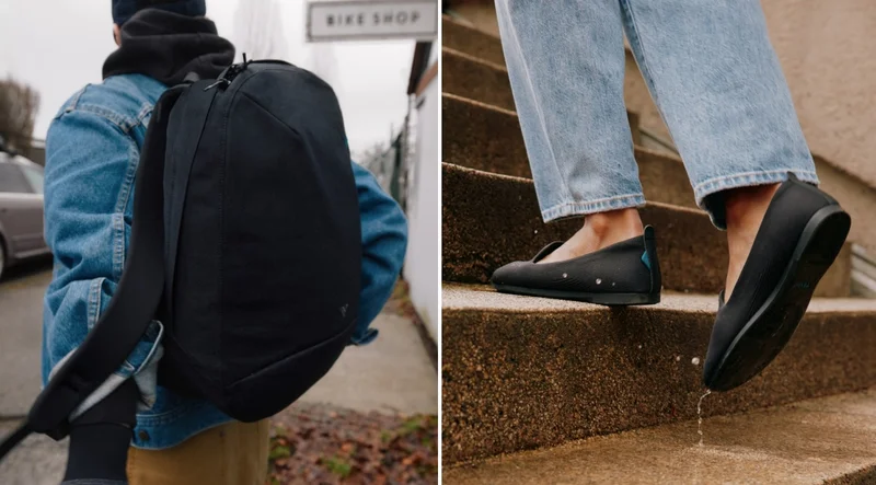 Two lifestyle graphics of someone wearing Vessi back to school gear.