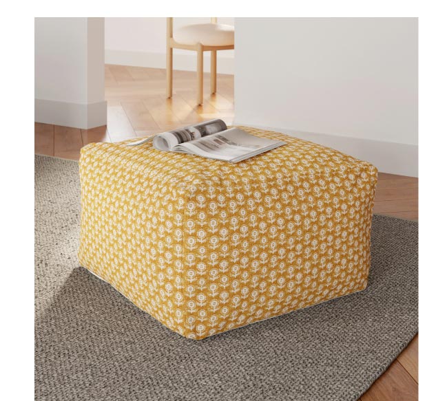 Priya Yellow Blockprint Pouf