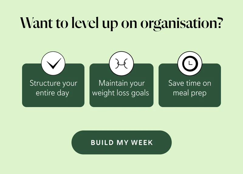 Want to level up on organisation?  Structure your entire day  Maintain your weight loss goals  Save time on meal prep