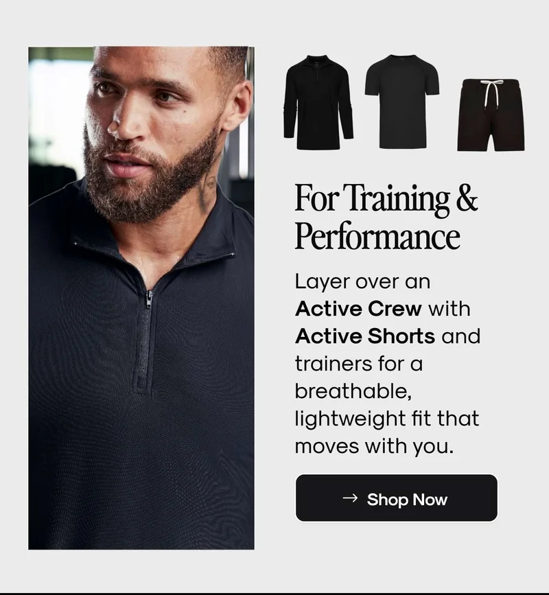 For Training & Performance - Layer over an Active Crew with Active Shorts and trainers for a breathable, lightweight fit that moves with you.