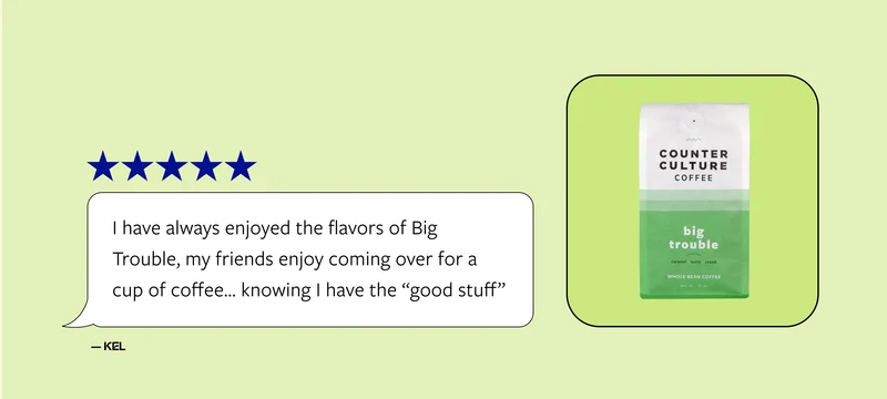 I have always enjoyed the flavors of Big Trouble, my friends enjoy coming over for a cup of coffee...knowing I have the ''good stuff''
