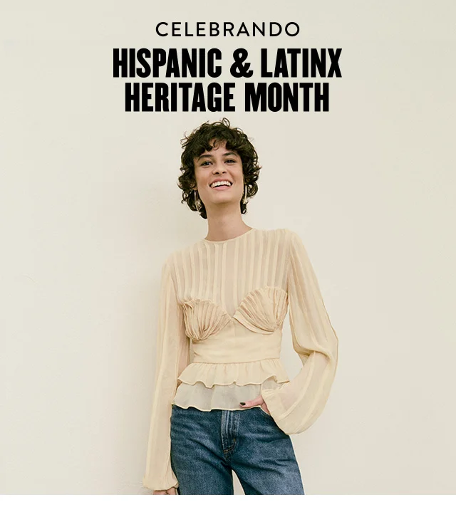 Hispanic & Latinx Heritage Month: a model wearing a textured tan top and jeans.