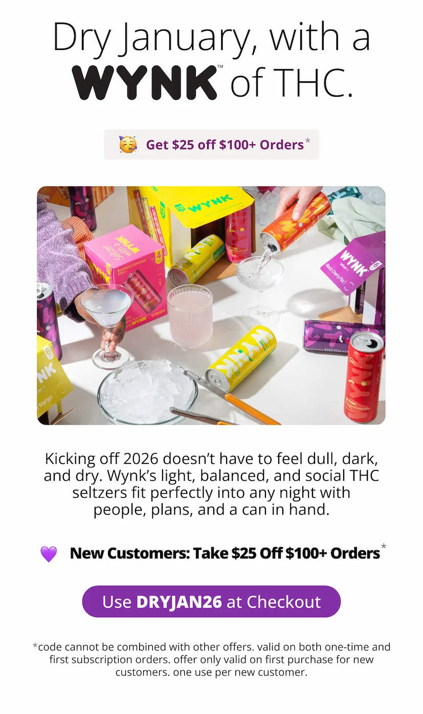 Dry Jan with a Wynk of THC. [Use code DRYJAN26 at checkout for $25 off orders $100+ now through Jan, exclusively for new customers]