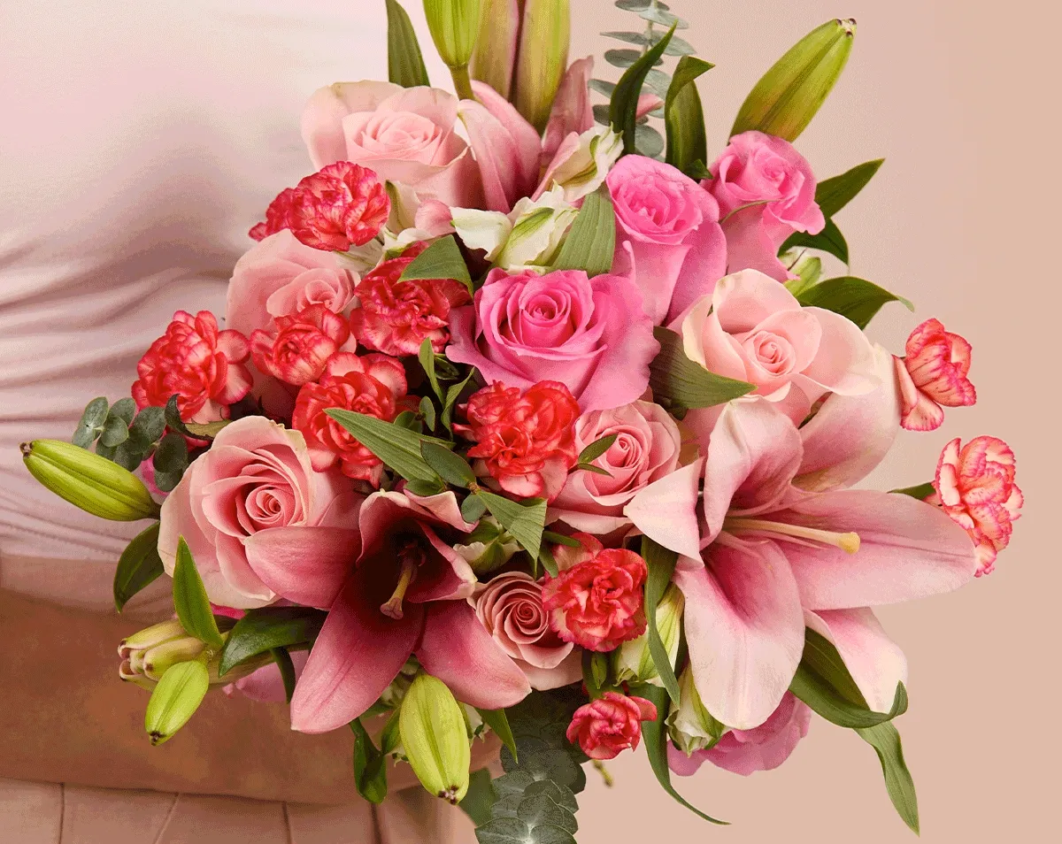 Images of bouquets on sale: Valentina, Queen of Hearts, Aphrodite, and Strawberry Sunset