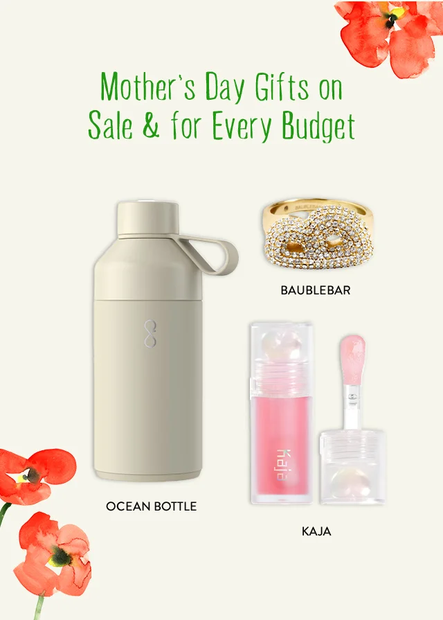 Ocean Bottle water bottle, BaubleBar ring, Kaja lip oil.
