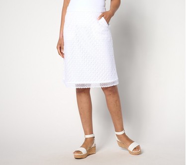 Isaac Mizrahi Live! Tall Crochet Knit Pull On Knee Length Skirt