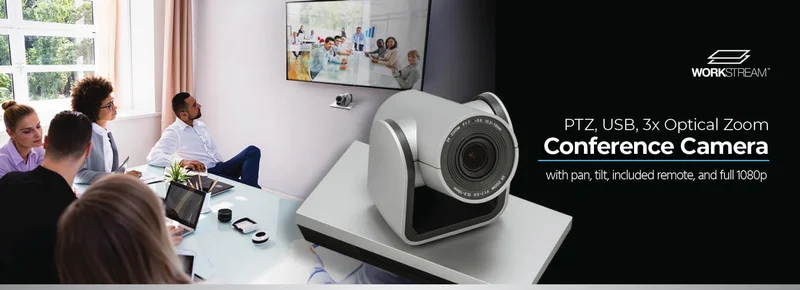 PTZ Video Conference Camera Pan and Tilt with Remote, 1080p Webcam, USB 2.0, 3x Optical Zoom