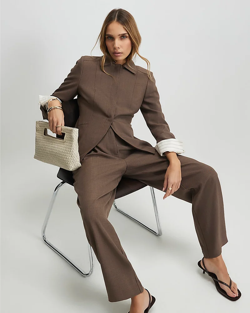 Womens Brown Tailored Shacket