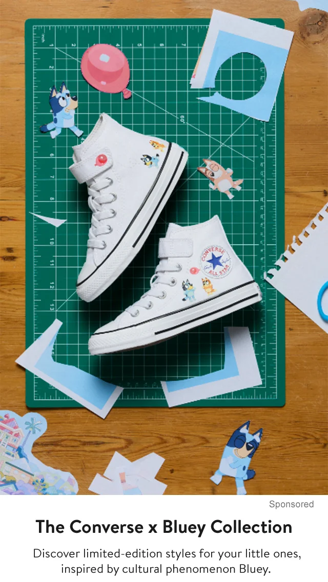 Converse x Bluey sneakers for small kids and toddlers.