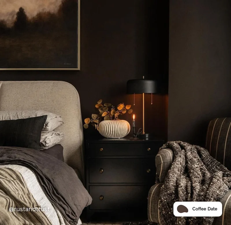 Bedroom painted in Coffee Date