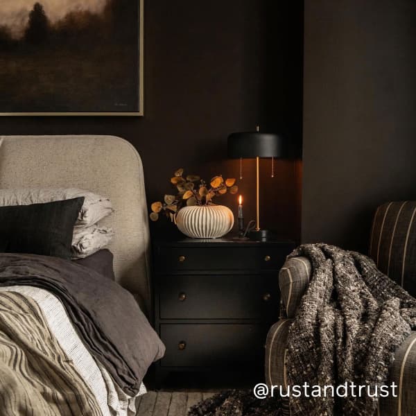 Bedroom painted in Coffee Date