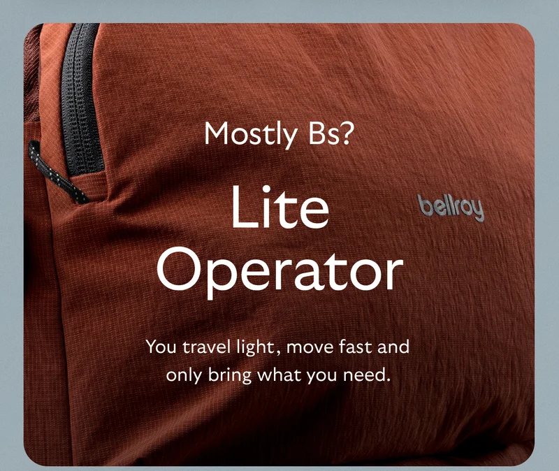 [Header] On-the-go + Off-the-clock. Sorted. [Blurb] Equally at home in the rush and the unwind, this streamlined combo is organized for movement. [CTA] TRANSIT CARRY SET
