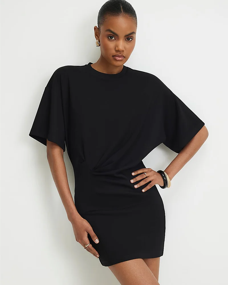 Womens Black Tuck Side Mini Dress