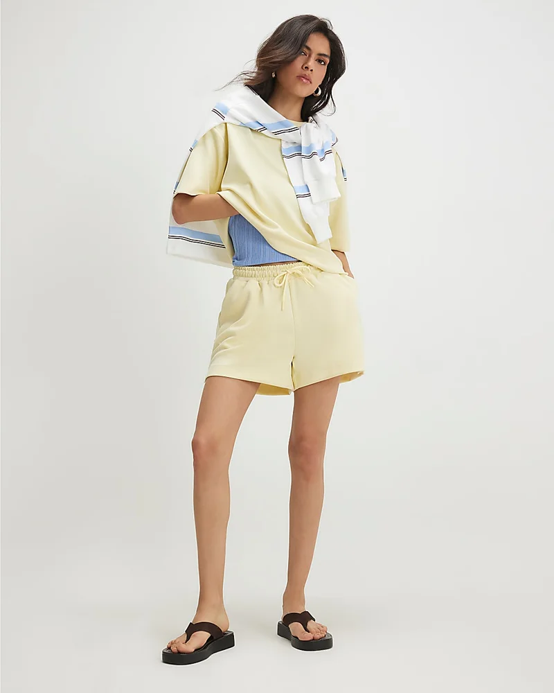 Womens Yellow Drawstring Shorts
