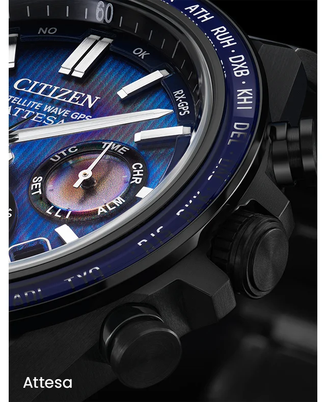 Closeup of the Attesa Blue Dial