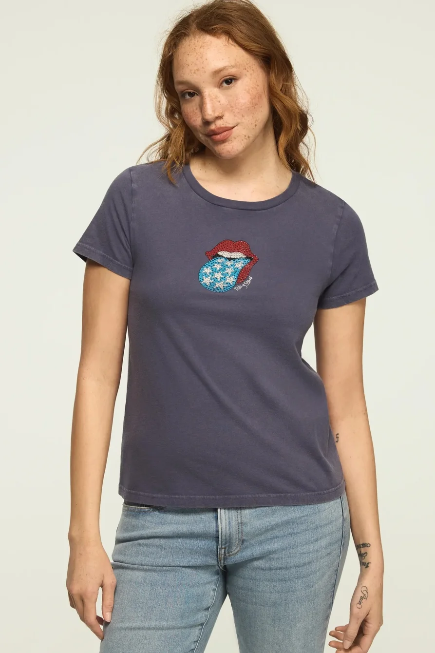 Image of Lucky Brand Rolling Stones Americana Classic Crew in Night Shadow Blue