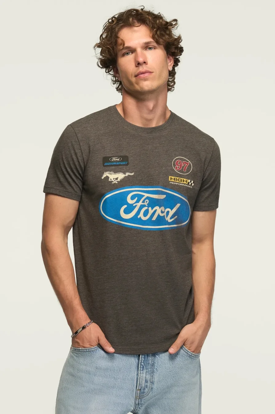 Image of Lucky Brand Ford Racing Tee - Men's Clothing Tops Shirts Tee Graphic T Shirts in Dark Gull Gray