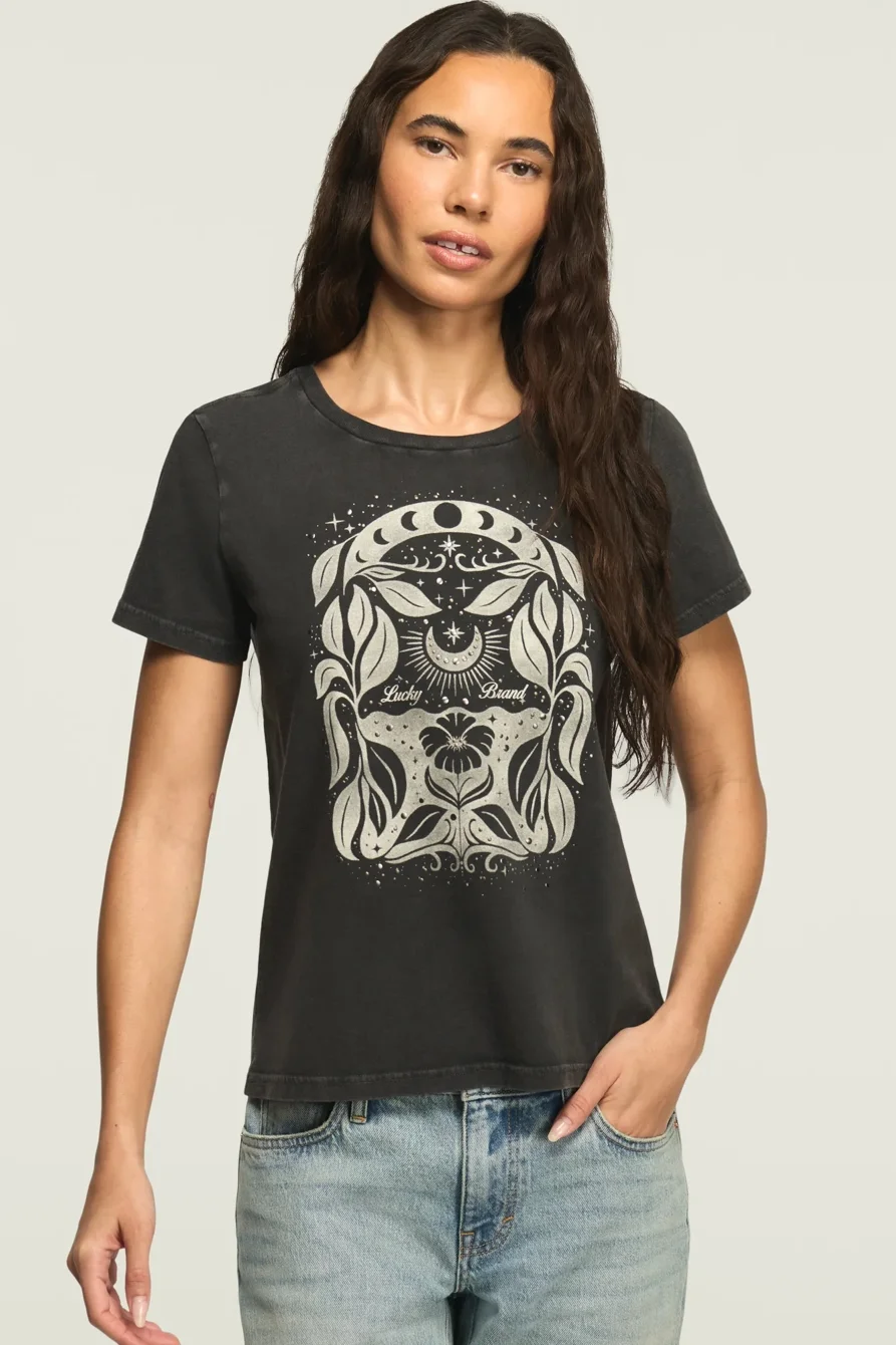 Image of Lucky Brand Moon Flower Classic Crew in Jet Black