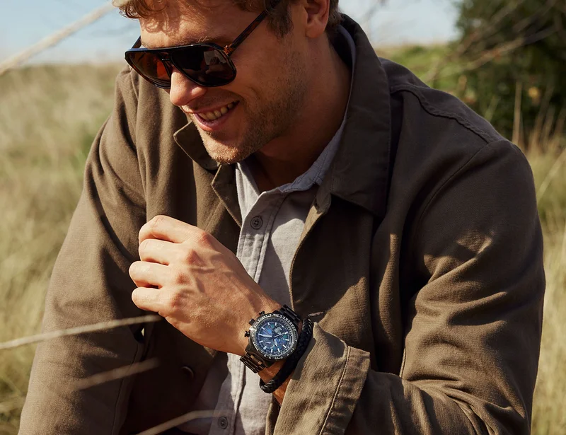 A man wearing the new Geo Tekker Citizen watch.