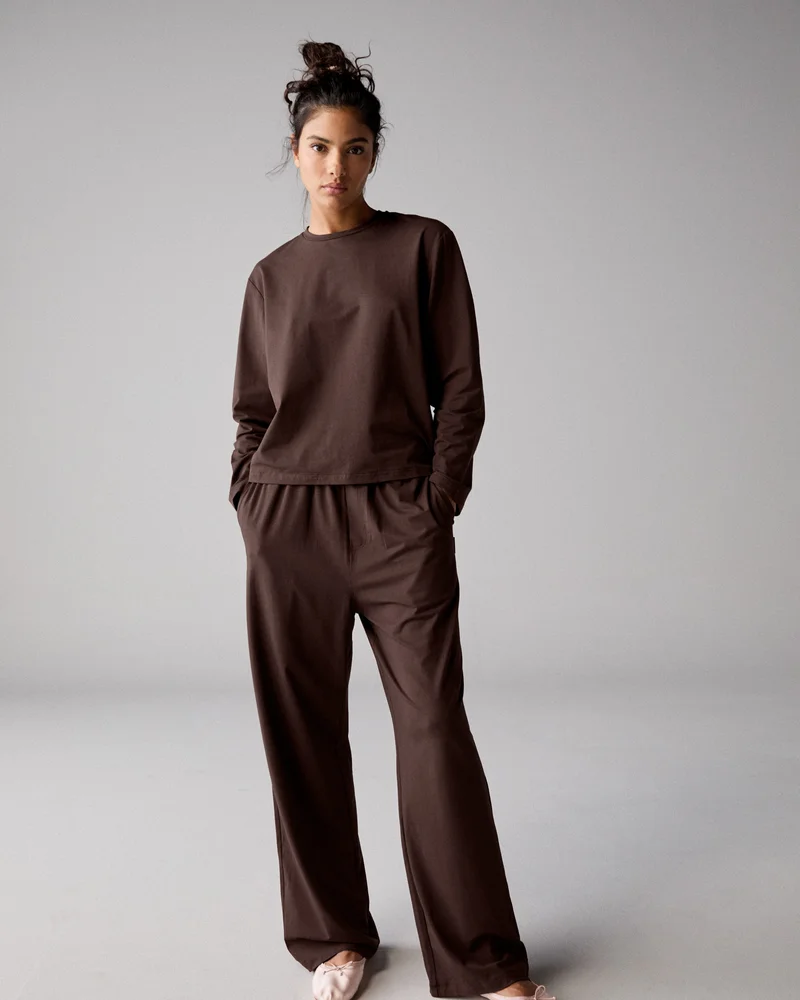 Modal Long Sleeve Oversized T-shirt - Chocolate Brown